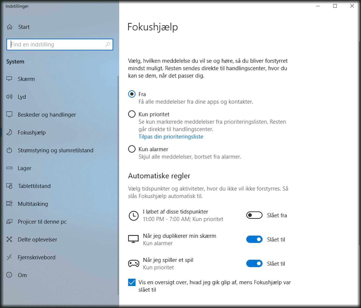 Fokushjælp Fokushjælp i Windows 10